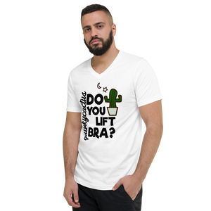 "Do You Lift Bra?" Muscly Cactus Text V-Neck T-Shirt