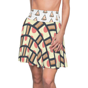 "Quirky Pizza" All-Over Checkered Pizza Skater Skirt