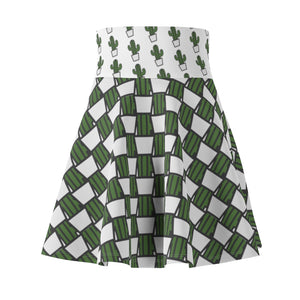 "Quirky Cactus" All-Over Checkered OG Cactus Pot Skater Skirt