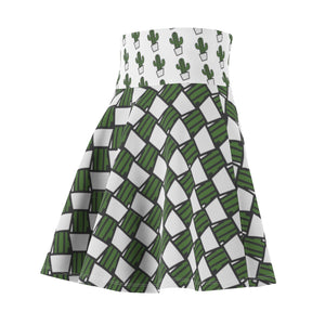 "Quirky Cactus" All-Over Checkered OG Cactus Pot Skater Skirt