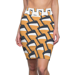 "Beer Pint Tiles" All-Over Beer Pint Pencil Skirt