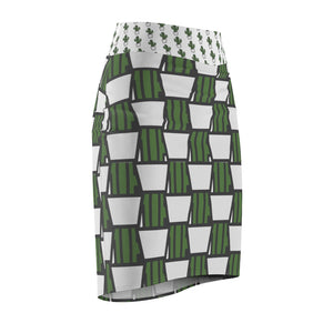 "Quirky Cactus" All-Over Checkered OG Cactus Pot Pencil Skirt