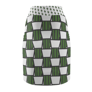 "Quirky Cactus" All-Over Checkered OG Cactus Pot Pencil Skirt