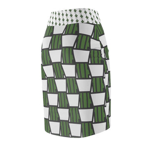 "Quirky Cactus" All-Over Checkered OG Cactus Pot Pencil Skirt