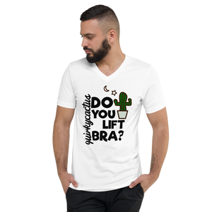 "Do You Lift Bra?" Muscly Cactus Text V-Neck T-Shirt