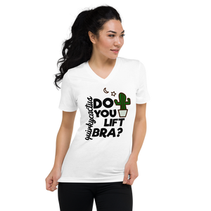 "Do You Lift Bra?" Muscly Cactus Text V-Neck T-Shirt